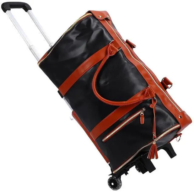 Alt view image 5 of 7 - Travel Duffel 40L | Detachable Handle Soft Leather Clothes Storage Bag for Men Women, Lightweight Foldable Weekend Carry On (Dark Brown)