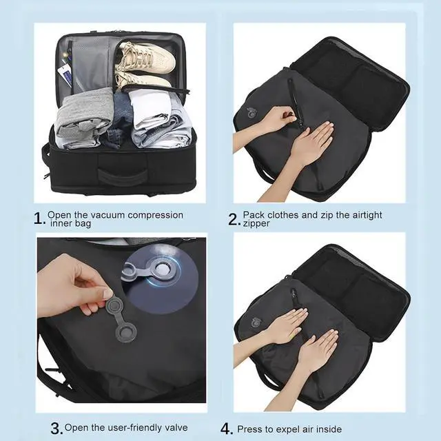 Alt view image 2 of 7 - Travel Vacuum Storage Backpack, Seal Compression Space Saver Bags Clothing Vacpack, 18.5x12.2x7.5 inches Travel Bag Carry on Personal item, for Laptop Work