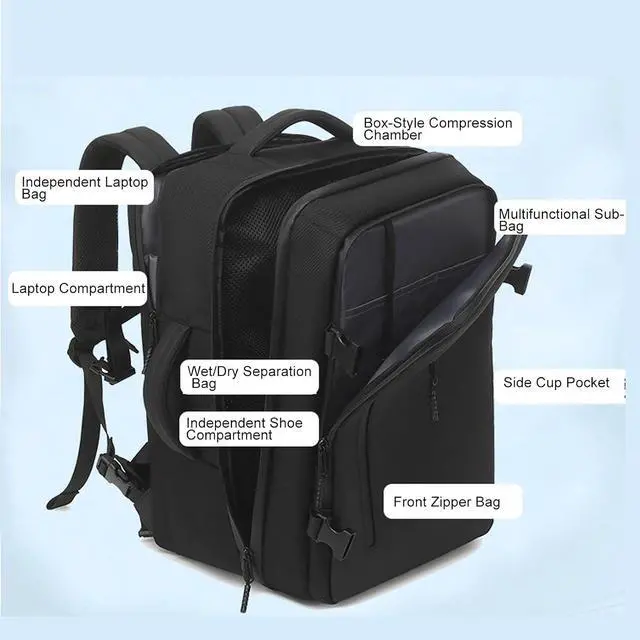 Alt view image 3 of 7 - Travel Vacuum Storage Backpack, Seal Compression Space Saver Bags Clothing Vacpack, 18.5x12.2x7.5 inches Travel Bag Carry on Personal item, for Laptop Work