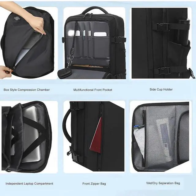 Alt view image 6 of 7 - Travel Vacuum Storage Backpack, Seal Compression Space Saver Bags Clothing Vacpack, 18.5x12.2x7.5 inches Travel Bag Carry on Personal item, for Laptop Work