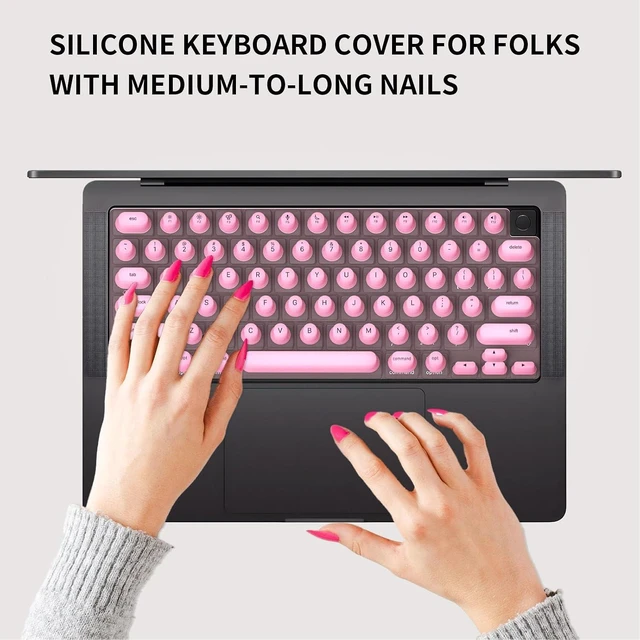 Alt view image 2 of 7 - Keyboard Cover for Long Nails, Silicone Raised Laptop Keyboard Covers for Long Nail, OS X Laptop, Comfortable Typing (Pink)