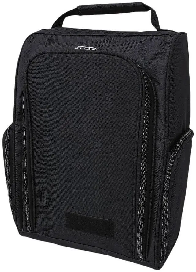 Main image of Nylon Zippered Shoe Bag for Travel | Shoe Carrier With Side Pockets for Men Women Sport Shoes Socks Balls Black