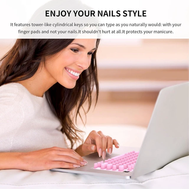 Alt view image 5 of 7 - Keyboard Cover for Long Nails, Silicone Raised Laptop Keyboard Covers for Long Nail, OS X Laptop, Comfortable Typing (Pink)