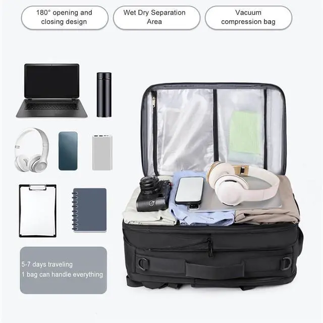 Alt view image 3 of 7 - Vacuum Travel Backpack with Pump, 12.6x18.1x6.3in, 36-55L Expandable Air Compression System, Laptop proof Water Work backpack, Casual Daypack.