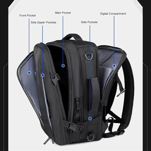Alt view image 5 of 7 - Vacuum Travel Backpack with Pump, 12.6x18.1x6.3in, 36-55L Expandable Air Compression System, Laptop proof Water Work backpack, Casual Daypack.