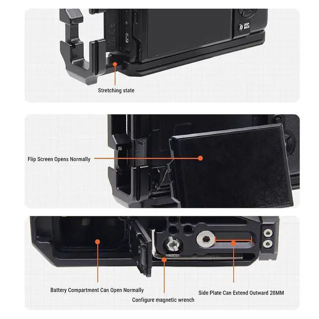Alt view image 4 of 7 - X T5 Handgrip, L Shape Bracket Handle for X T5 Camera, Built in Arca Quick Release Plate (Black)