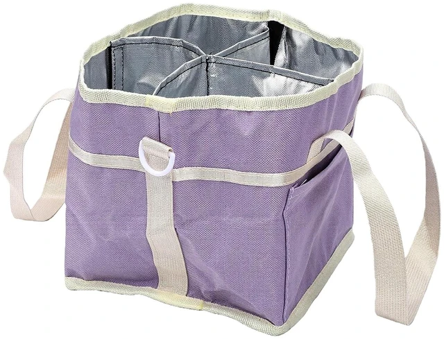Alt view image 2 of 7 - Large Capacity Drink Tote Bag | 4 Cup Carrier with Removable Dividers for Travel Hiking Picnic (Light Purple)