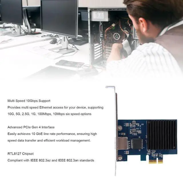 Alt view image 3 of 7 - 10G PCIe Network Card, RJ45 Port RTL8127 PCI Express Gen 4 X1 to 10 Gigabit, PCIE Network Adapter, Network Card, Ethernet Card for Linux