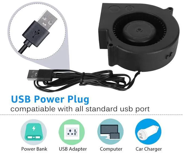 Alt view image 3 of 7 - 9733 97mmx33mm DC 5V USB Blower Brushless Cooling Fan, Quiet 97mm Mini USB Blower Fan with Speed Control for Receiver DVR Modem AV Cabinet Cooling