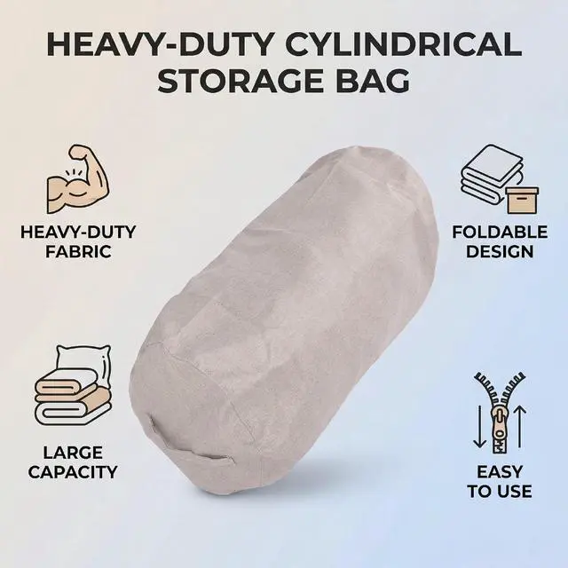 Alt view image 4 of 7 - Foldable Cylindrical Luggage Packing Bag | Heavy Duty Large Capacity Storage Bag for Moving Travel Camping Hiking Clothes Blanket (Light Khaki)