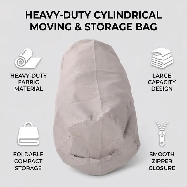 Alt view image 3 of 7 - Foldable Cylindrical Luggage Packing Bag | Heavy Duty Large Capacity Storage Bag for Moving Travel Camping Hiking Clothes Blanket (Light Khaki)