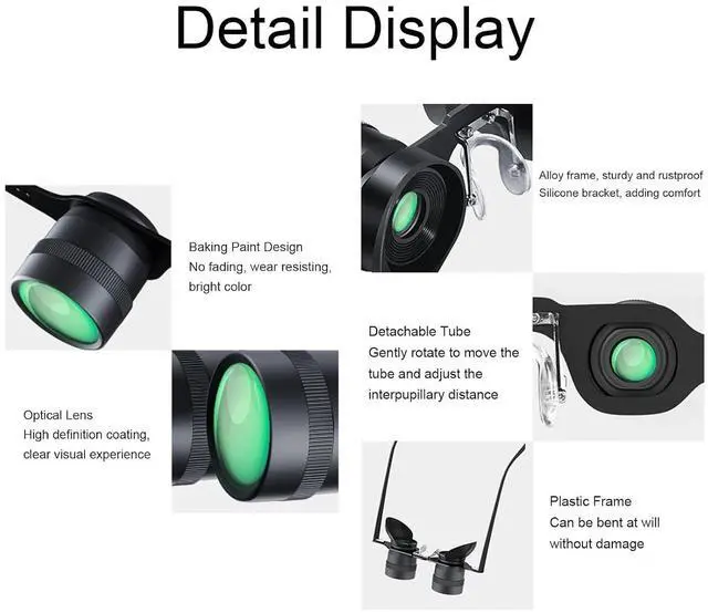 Alt view image 4 of 7 - 10X Binocular Glasses, Professional Wearable Fishing Binoculars HD Lens, 360° Light Obstruction, Portable Folding Eyeglasses for Concerts Theater Opera Bird Watching