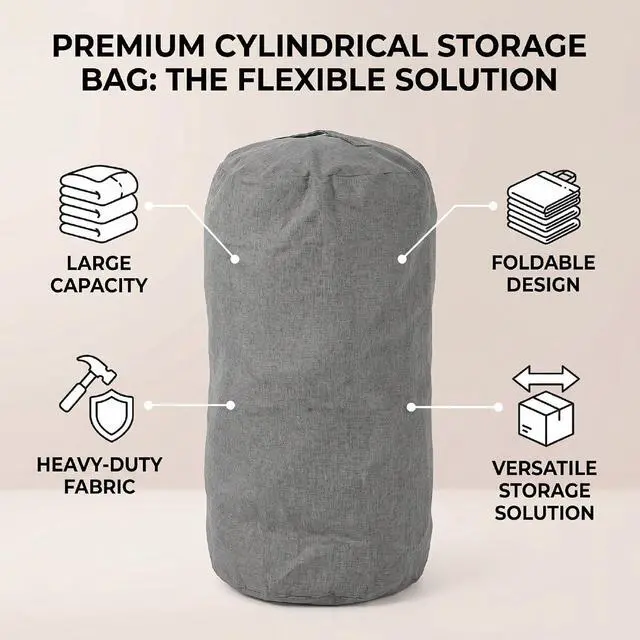 Alt view image 3 of 7 - Foldable Cylindrical Luggage Packing Bag | Heavy Duty Large Capacity Storage Bag for Moving Travel Camping Hiking Clothes Blanket (Dark Gray)