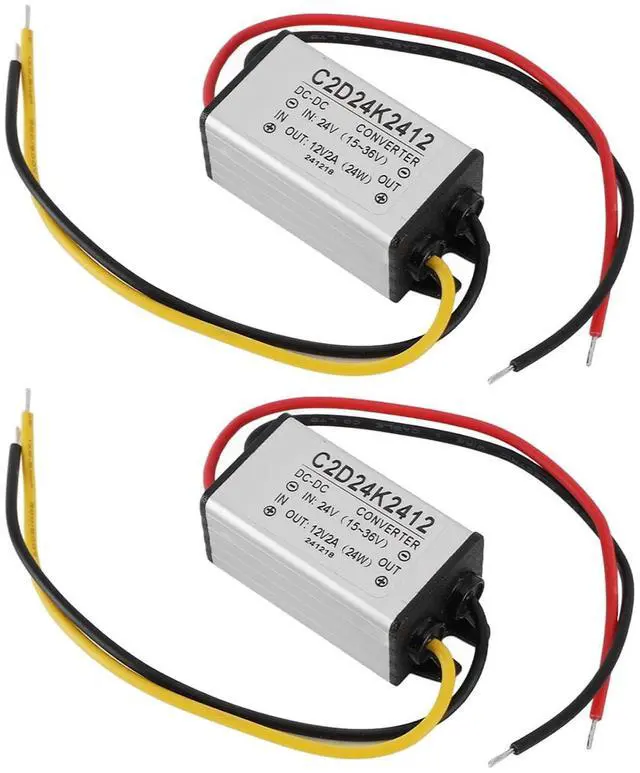 Main image of 2PCS DC 24V to 12V 2A Voltage Regulator Converter, 95% Efficient IP68 for Car Boat Solar System, with OverloadShort Circuit Protection