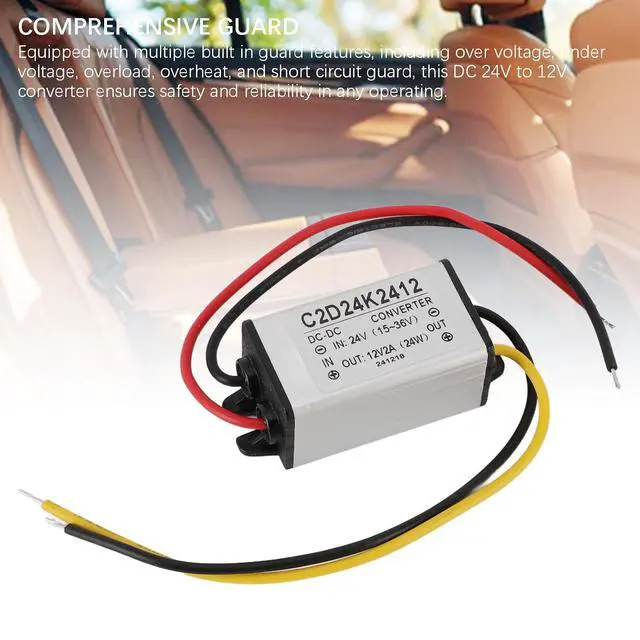 Alt view image 3 of 7 - 2PCS DC 24V to 12V 2A Voltage Regulator Converter, 95% Efficient IP68 for Car Boat Solar System, with OverloadShort Circuit Protection