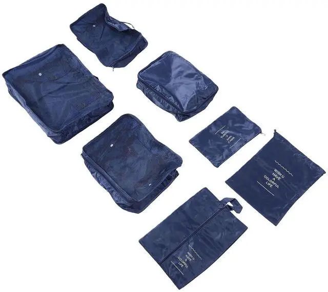 Main image of Travel Packing Cubes Set | 7-Piece with Shoe Bag for Luggage & Suitcase (Dark Blue)