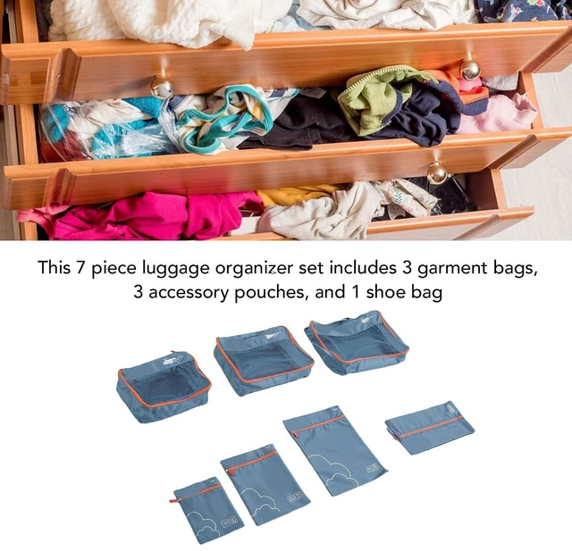 Alt view image 4 of 7 - 7 Packing Cubes for Travel, Luggage Organizer Set with Shoe Bag - 3 Garment Bags & 3 Accessory Pouches, TearResistant & WaterResistant Polyester, Lightweight (OD Green)