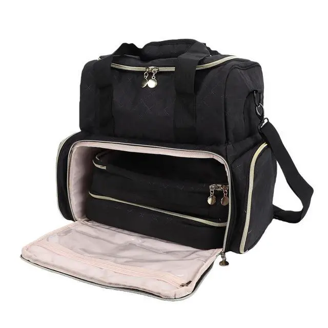 Alt view image 4 of 7 - Nail Polish Bag for Travel, Large Capacity Cosmetic Case with 2 Detachable Nail Polish Bags & Adjustable Shoulder Strap, Holds Dryer & Accessories