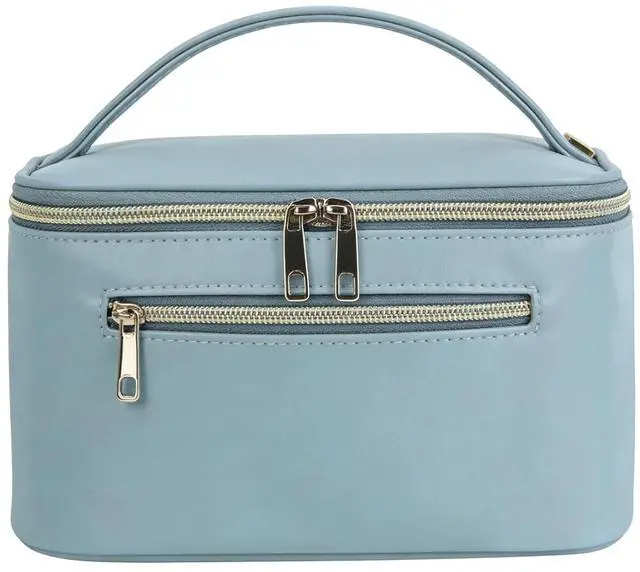 Alt view image 6 of 7 - Dual Zips Makeup | Large Capacity Travel Bag With Brush Compartments For Cosmetics (Blue)