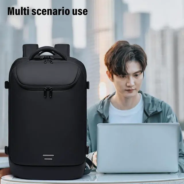 Alt view image 3 of 7 - Vacuum Backpack with Pump, 35 to 50L Expandable Rainproof Vacuum Compression Travel Backpack with USB Charging Port, Ergonomic Back Support, Trolley Strap