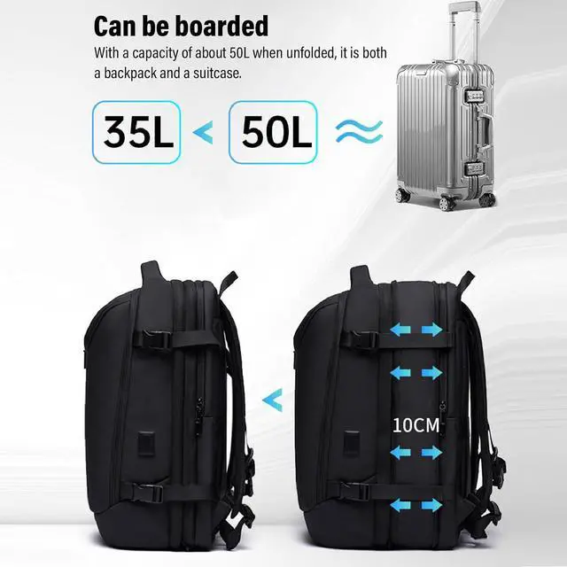 Alt view image 4 of 7 - Vacuum Backpack with Pump, 35 to 50L Expandable Rainproof Vacuum Compression Travel Backpack with USB Charging Port, Ergonomic Back Support, Trolley Strap