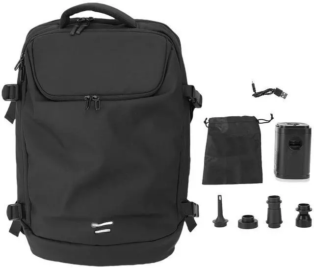 Alt view image 7 of 7 - Vacuum Backpack with Pump, 35 to 50L Expandable Rainproof Vacuum Compression Travel Backpack with USB Charging Port, Ergonomic Back Support, Trolley Strap