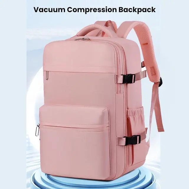 Alt view image 4 of 7 - Small Vacpack Backpack, 27L Vacuum Seal Travel Air Back Backpacks, 180 Opening Design for Easy Loading and Quick Access, Multiple colors are available (Pink)