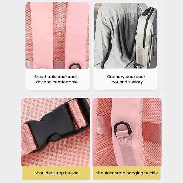 Alt view image 5 of 7 - Small Vacpack Backpack, 27L Vacuum Seal Travel Air Back Backpacks, 180 Opening Design for Easy Loading and Quick Access, Multiple colors are available (Pink)