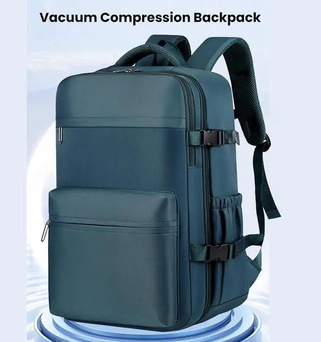 Alt view image 2 of 7 - Small Vacpack Backpack, 27L Vacuum Seal Travel Air Back Backpacks, 180 Opening Design for Easy Loading and Quick Access, Multiple colors are available (Peacock Blue)