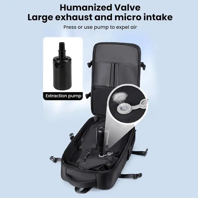 Alt view image 3 of 7 - Small Vacpack Backpack, 27L Vacuum Seal Travel Air Back Backpacks, 180 Opening Design for Easy Loading and Quick Access, Multiple colors are available (Black)