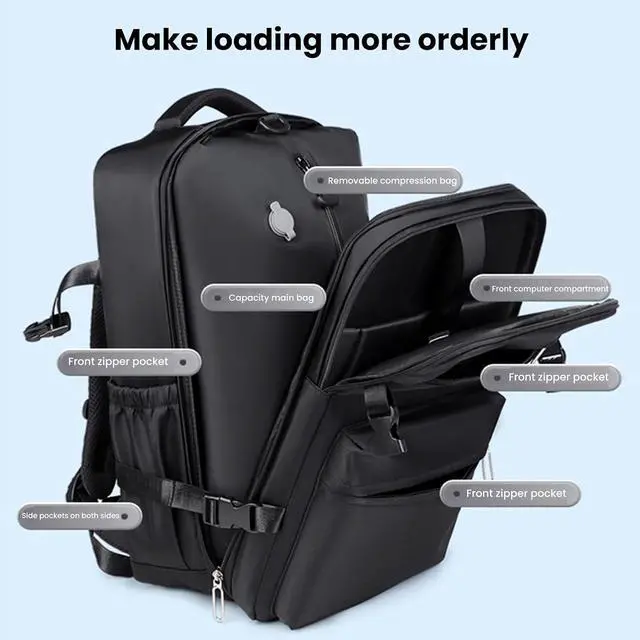Alt view image 5 of 7 - Small Vacpack Backpack, 27L Vacuum Seal Travel Air Back Backpacks, 180 Opening Design for Easy Loading and Quick Access, Multiple colors are available (Black)