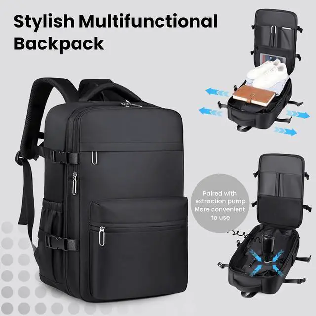 Alt view image 2 of 7 - Small Vacpack Backpack, 27L Vacuum Seal Travel Air Back Backpacks, 180 Opening Design for Easy Loading and Quick Access, Multiple colors are available (Black)