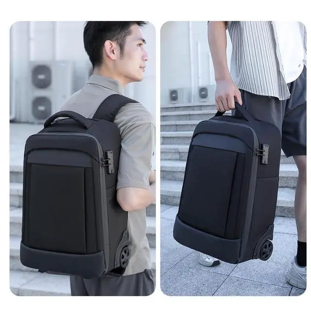Alt view image 3 of 7 - Rolling Backpack, Carry on Luggage Business Bag, Overnight College .Water Proof Wheeled Laptop Backpack, Computer Bag Trolley Suitcase for Men Women Adults to Travel (Black)