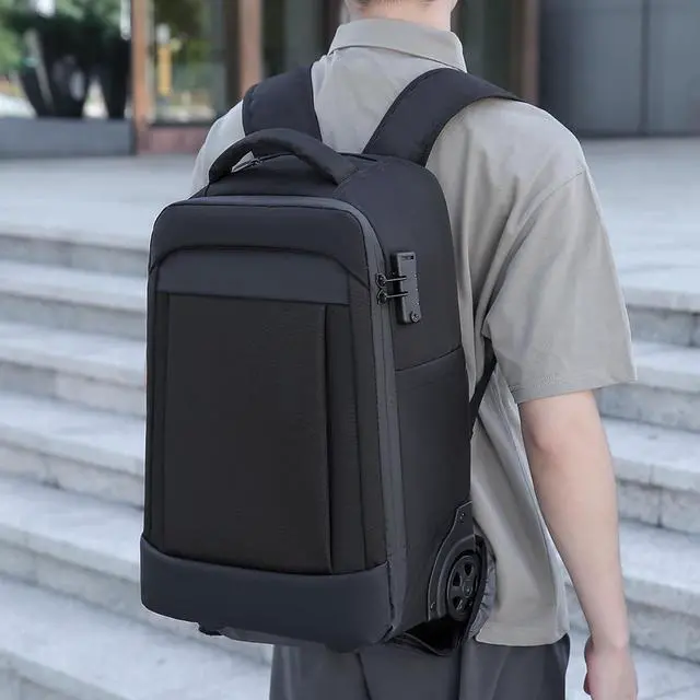 Alt view image 5 of 7 - Rolling Backpack, Carry on Luggage Business Bag, Overnight College .Water Proof Wheeled Laptop Backpack, Computer Bag Trolley Suitcase for Men Women Adults to Travel (Black)