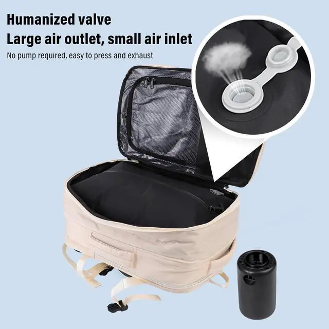 Alt view image 2 of 7 - Vacuum Seal Travel Backpack 55L, aptop WaterproofWork Compression bags Casual Daypack, Expandable Air Compression Vacuum with Lock Fits 17.3 inch Laptop (Beige)