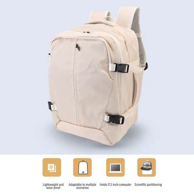 Alt view image 5 of 7 - Vacuum Seal Travel Backpack 55L, aptop WaterproofWork Compression bags Casual Daypack, Expandable Air Compression Vacuum with Lock Fits 17.3 inch Laptop (Beige)