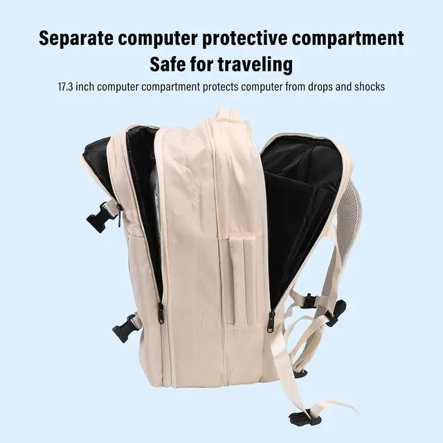 Alt view image 3 of 7 - Vacuum Seal Travel Backpack 55L, aptop WaterproofWork Compression bags Casual Daypack, Expandable Air Compression Vacuum with Lock Fits 17.3 inch Laptop (Beige)