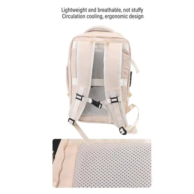 Alt view image 6 of 7 - Vacuum Seal Travel Backpack 55L, aptop WaterproofWork Compression bags Casual Daypack, Expandable Air Compression Vacuum with Lock Fits 17.3 inch Laptop (Beige)