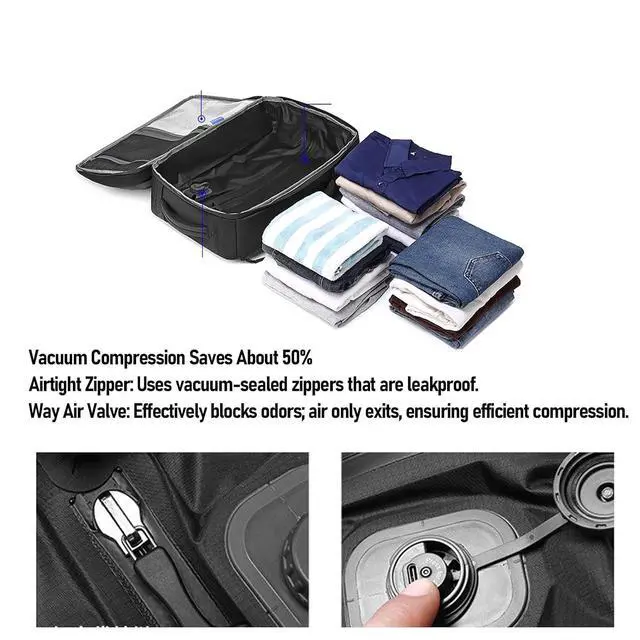 Alt view image 4 of 7 - Vacuum Compression Backpack, Water Carry On Backpack, 22L Expandable with Vacuum Travel Work College Laptop Compartment (Fits 19in)