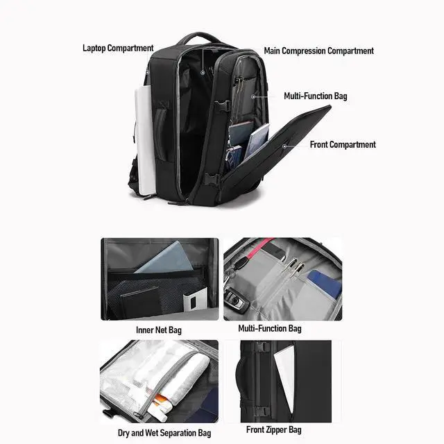 Alt view image 7 of 7 - Vacuum Compression Backpack, Water Carry On Backpack, 22L Expandable with Vacuum Travel Work College Laptop Compartment (Fits 19in)