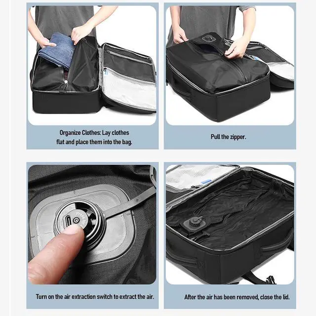 Alt view image 6 of 7 - Vacuum Compression Backpack, Water Carry On Backpack, 22L Expandable with Vacuum Travel Work College Laptop Compartment (Fits 19in)