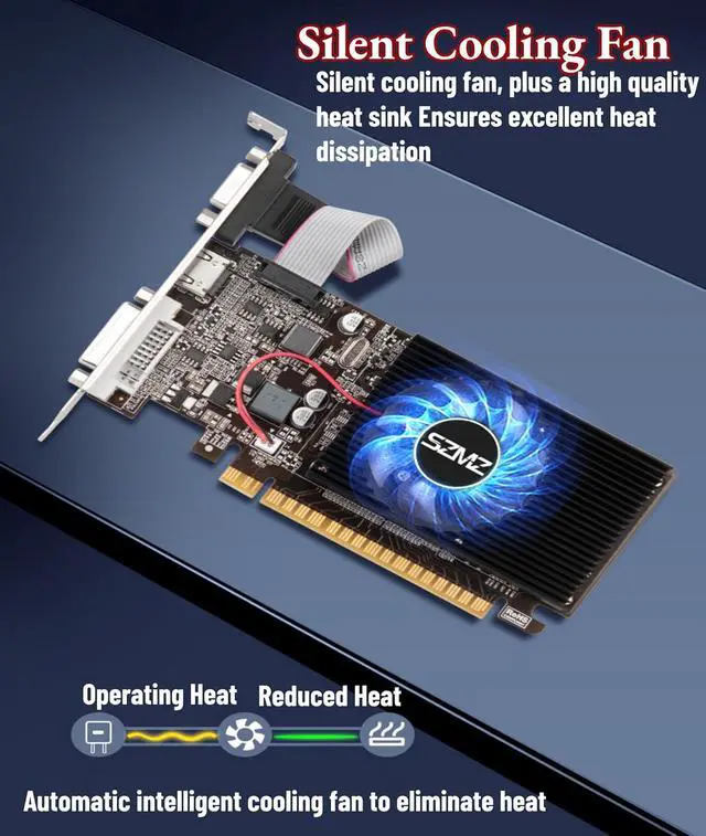 Alt view image 4 of 7 - GT610 Computer Graphics Card, 2GB DDR3 64bit PCI Express X16 Graphics Card with DVI, VGA, HDMI Interface for Computer Desktop