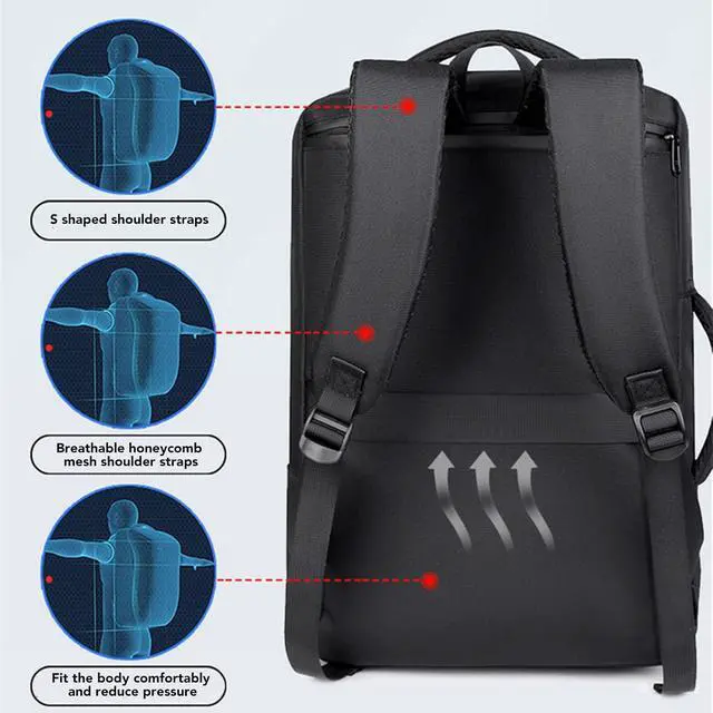 Alt view image 3 of 7 - Vacuum Backpack Travel with Pump, Large Capacity Backpack Expandable 36-55L, Travel Bag Vacuum Compression, Rain Proof 17.3 Inch Laptop Bag