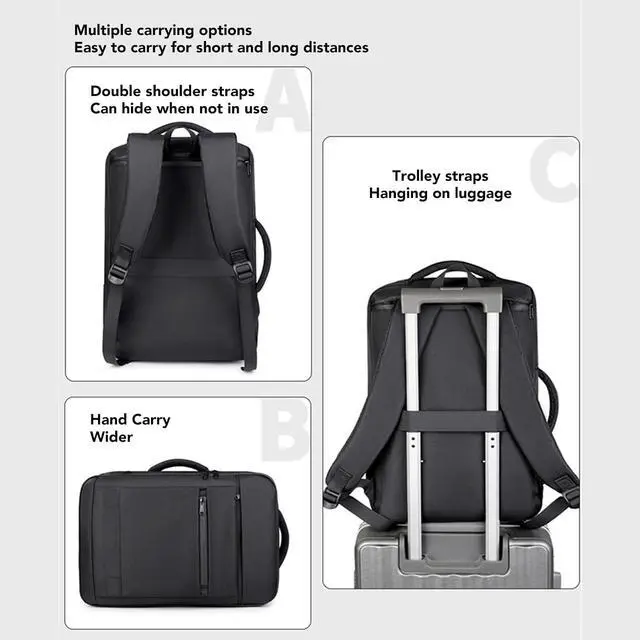 Alt view image 4 of 7 - Vacuum Backpack Travel with Pump, Large Capacity Backpack Expandable 36-55L, Travel Bag Vacuum Compression, Rain Proof 17.3 Inch Laptop Bag