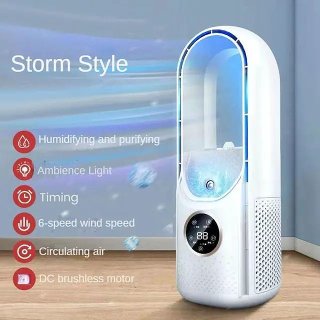 Alt view image 3 of 7 - Desk Bladeless Fan with Misting, 11. Portable Small Quiet USB Table Cooling Fan with 6 Speeds, Timer, LED Light and Humidifier for Office Home and Outdoors