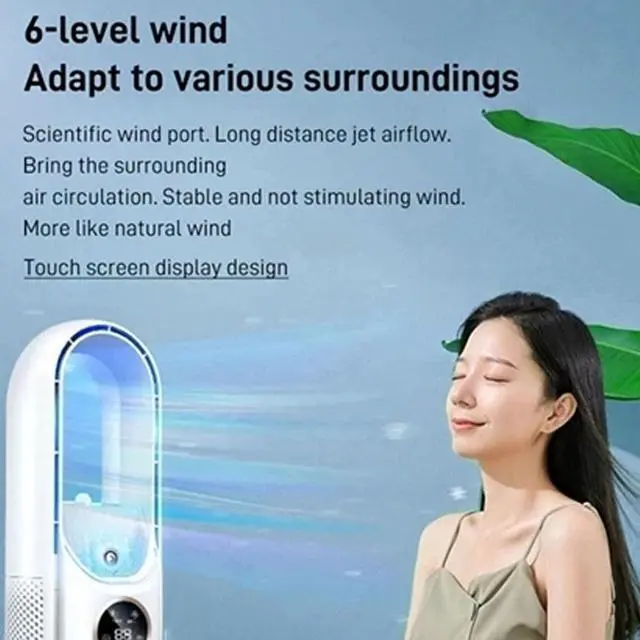 Alt view image 4 of 7 - Desk Bladeless Fan with Misting, 11. Portable Small Quiet USB Table Cooling Fan with 6 Speeds, Timer, LED Light and Humidifier for Office Home and Outdoors
