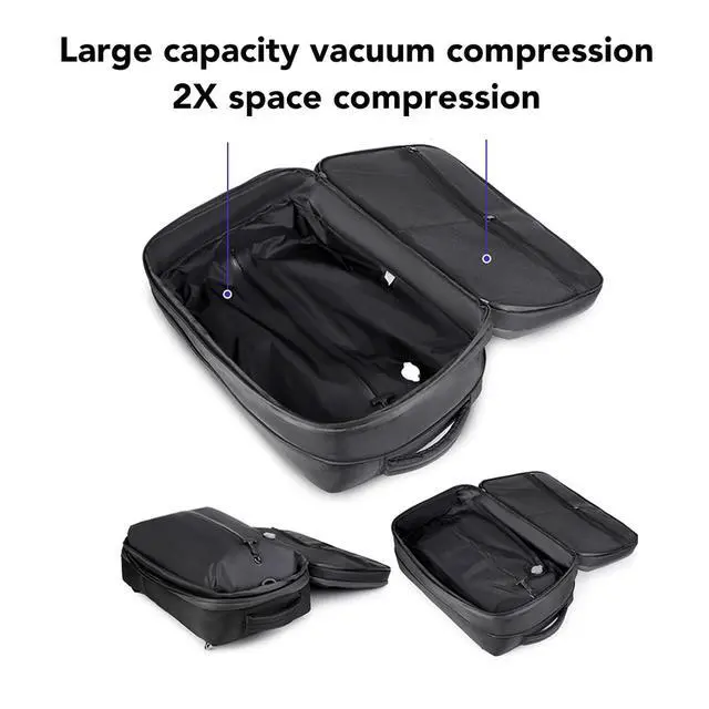 Alt view image 5 of 7 - Vacuum Backpack Travel with Pump, Large Capacity Backpack Expandable 36-55L, Travel Bag Vacuum Compression, Rain Proof 17.3 Inch Laptop Bag