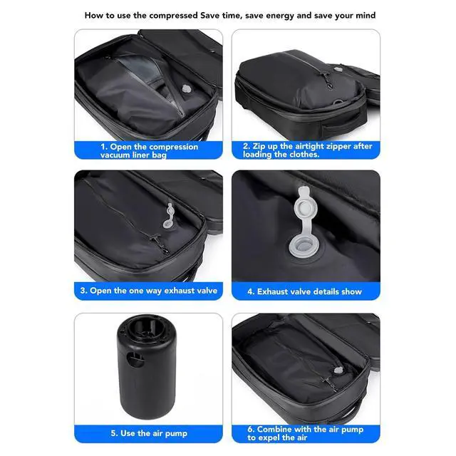 Alt view image 6 of 7 - Vacuum Backpack Travel with Pump, Large Capacity Backpack Expandable 36-55L, Travel Bag Vacuum Compression, Rain Proof 17.3 Inch Laptop Bag