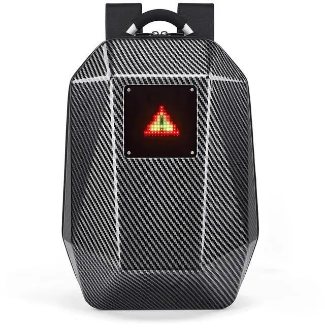 Main image of Programmable LED Backpack, Carbon Fiber Motorcycle Backpack, with USB Powered, Customizable GIF Screen, Laptop Compartment, for Cycling Travelling Camping