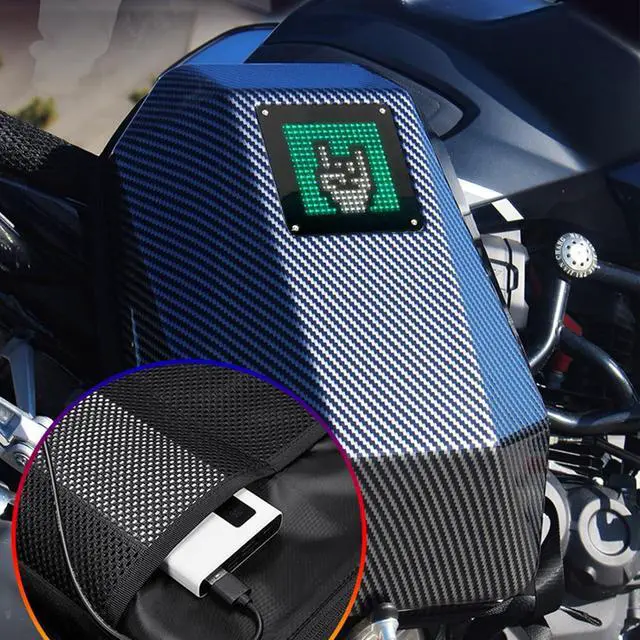 Alt view image 2 of 7 - Programmable LED Backpack, Carbon Fiber Motorcycle Backpack, with USB Powered, Customizable GIF Screen, Laptop Compartment, for Cycling Travelling Camping